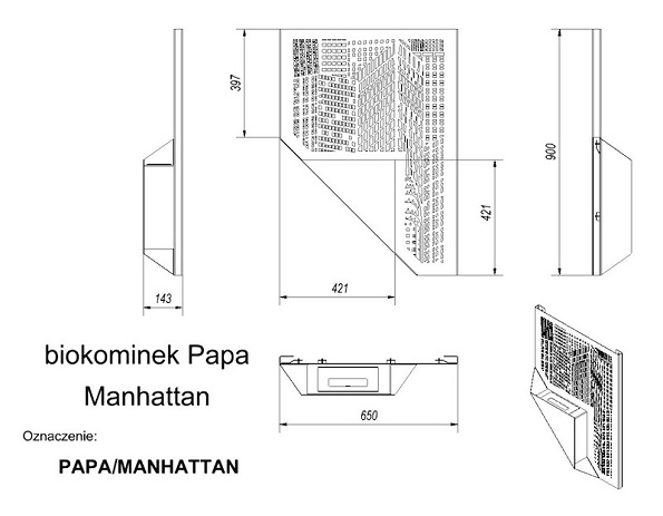 Схема и размеры биокамина Papa Manhattan