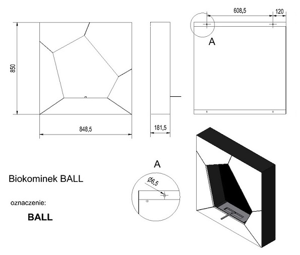 Биокамин Ball схема и размеры