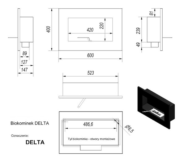 Схема и размеры биокамина Delta стальной