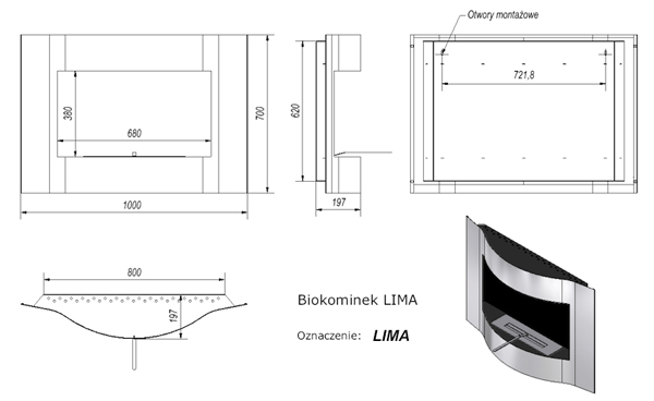 Схема и размеры биокамина Lima