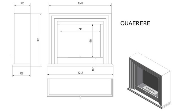 Схема и размеры биокамина Quaerere